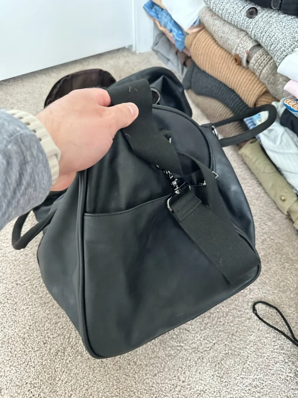 Black Travel Over Night Bag with Side Shoe Pocket
